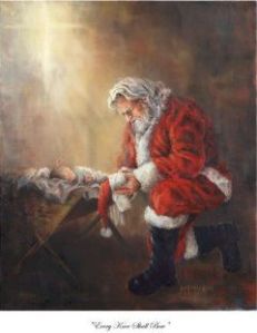 Santa Bowing to Jesus